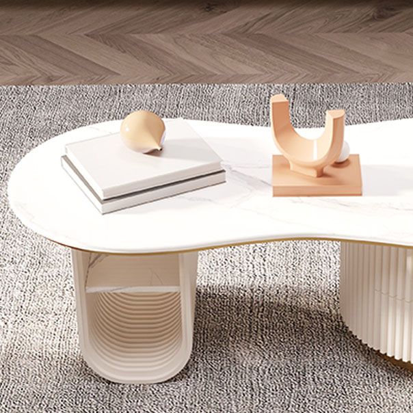 Modern Geometric Coffee Table with Drawer Stone Top Cocktail Table