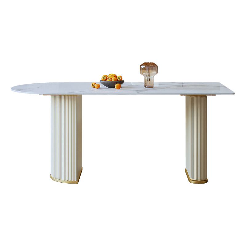 Mesa de comedor de piedra sinterizada de cocina de estilo glamour con base de pedestal doble