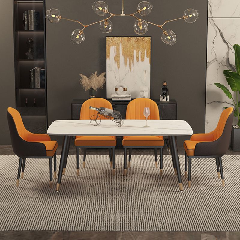 Contemporary Rectangular White Stone Dining Table with Steel Legs