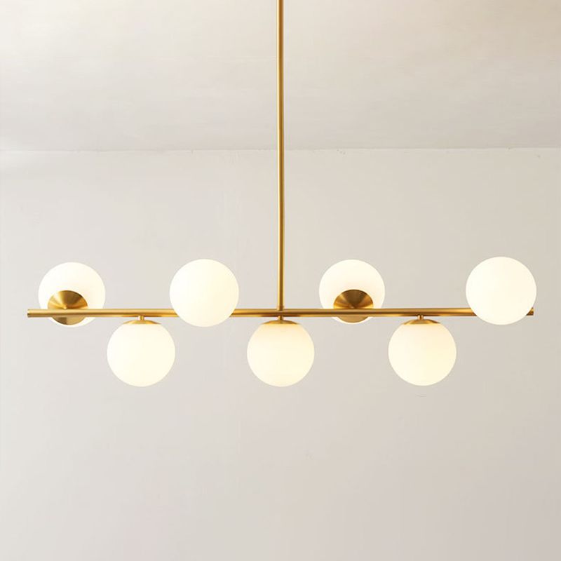 Polished Brass Kitchen Island Light 7-Light Simple Design Glass Shaded Chandelier