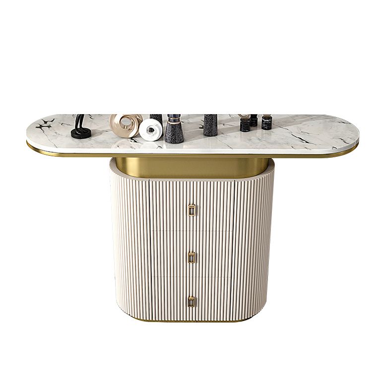 Glam Oval Accent Table Marble Sofa Console Table with Drawer for Hall