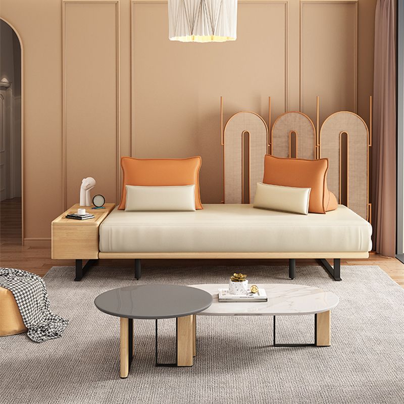 Modern Convertible Sofa Bed Armless Sofa with Pillows in Beige