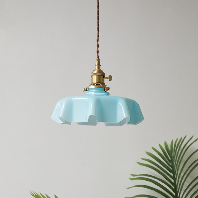 Pot Cover Shape Hanging Lighting Industrial Style Glass 1 Light Pendant Lamp