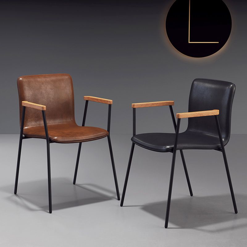 Industrial Style Leather Dining Side Chairs Solid Back Armless Chairs for Home Use
