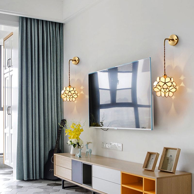 Modern Flower Sconce Glass 1-Light Sconce Light Fixture for Bedroom