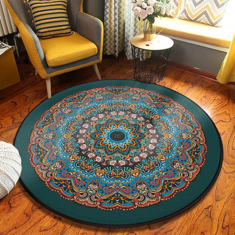 Blue Moroccan Carpet Polyester Graphic Carpet Non-Slip Backing Carpet for Home Decor