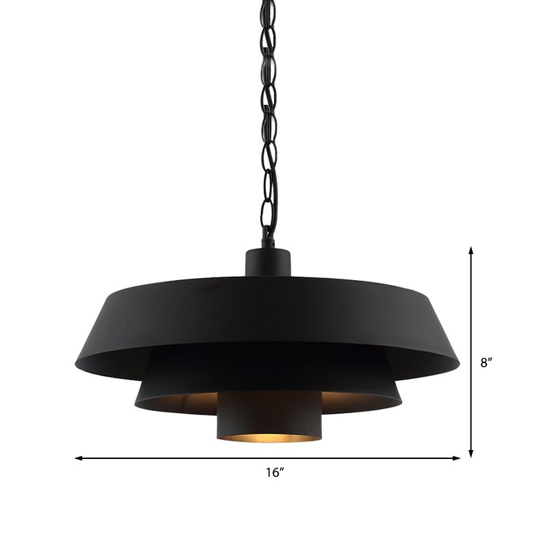 2 Tiers Barn Metal Pendant Lighting Industrial Modern 1 Head Restaurant Hanging Light in Black