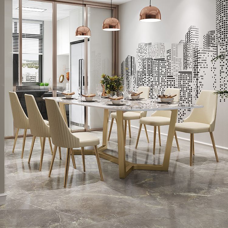 Luxury Sintered Stone Dining Table Rectangle Table with Gold Trestle Base