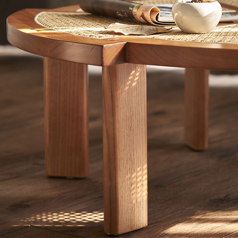 12.9"H Modern 6 Legs Wooden Rattan Round Coffee Table for Apartment