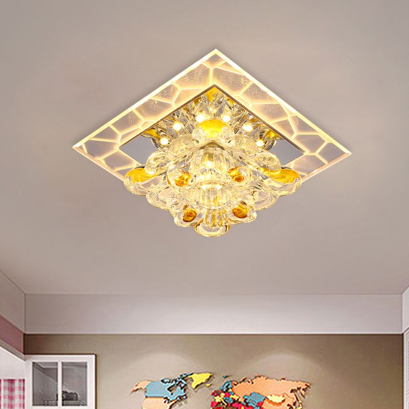 Patchwork Square Acrylic Flush Light Modernism Hallway LED Ceiling Lamp with Crystal Flower Shade