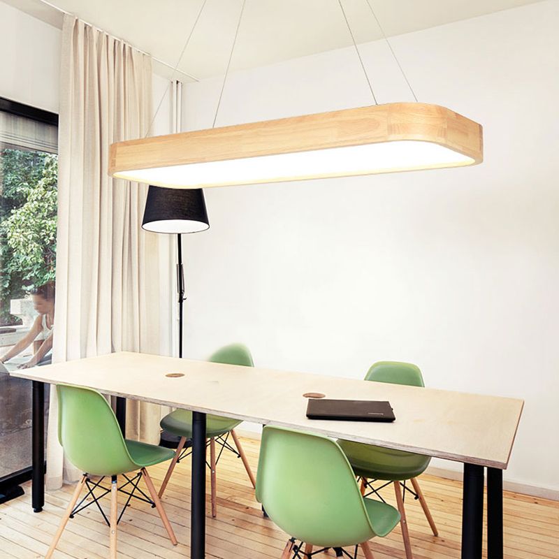Wooden Rectangular LED Pendant Light in Modern Simplicity Acrylic Hanging Lamp for Commercial Place