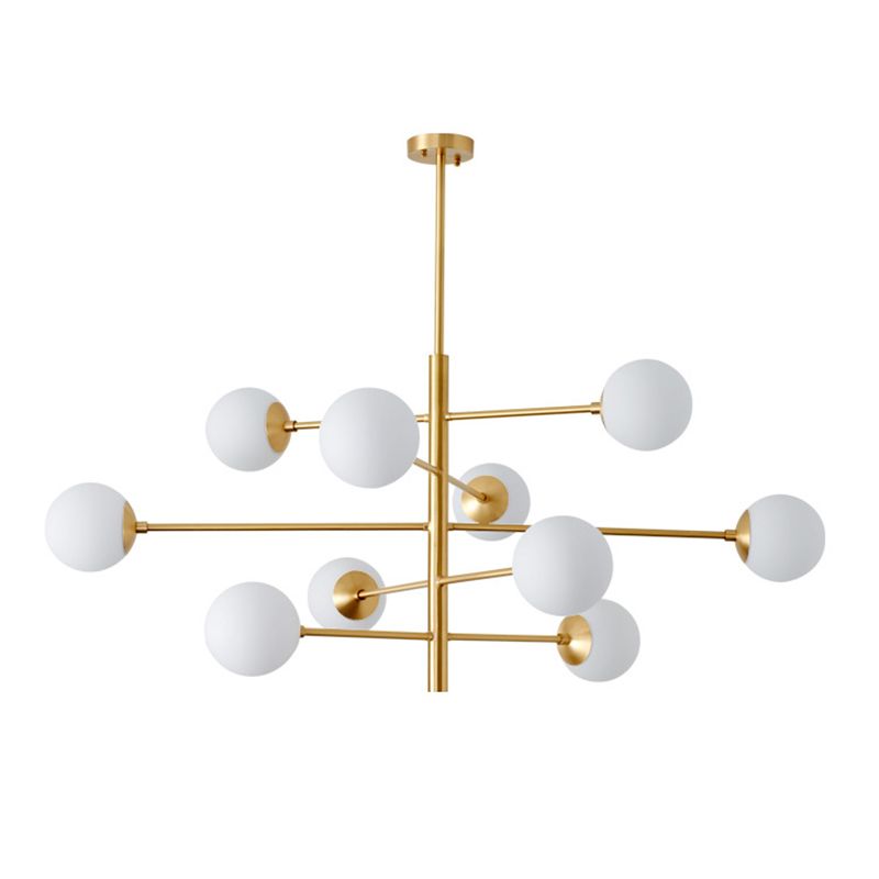 Post-Modern Hanging Chandelier Light Satin Opal Glass Ceiling Chandelier in Gold for Living Room