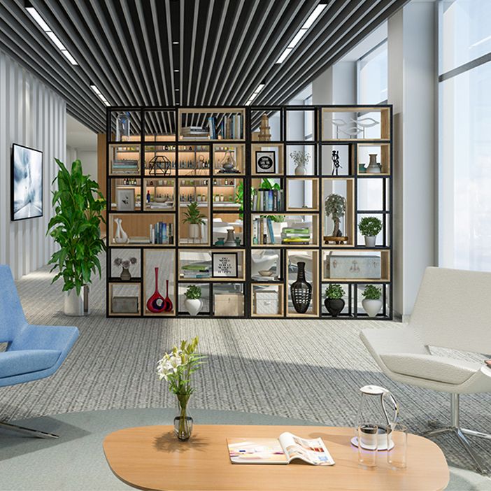 Modern Style Bookshelf Black Metal Frame Open Back Bookcase for Home Office