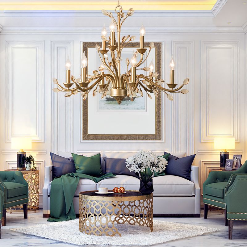 Multi Light Candle Pendant Light with Crystal Decoration American Country Style Metal Chandelier