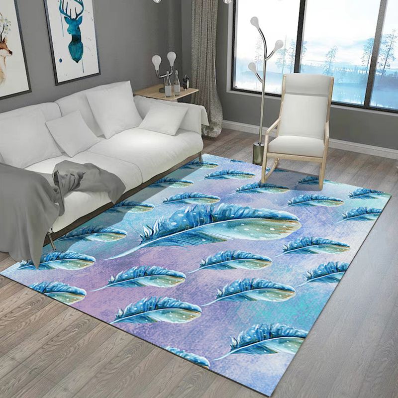 Dark Pink Simple Rug Polyester Plant Rug Stain Resistant Rug for Living Room