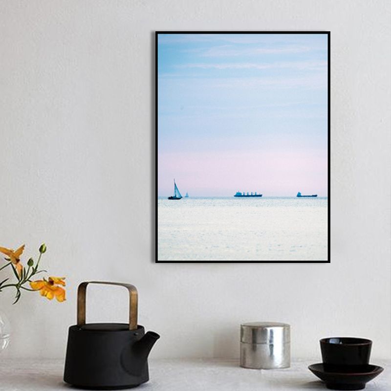 Foto-Sonnenuntergang-Ozean-Segelboot-Leinwandkunst, minimalistische, malerische Meereslandschaft, Wanddekoration in sanften Farben