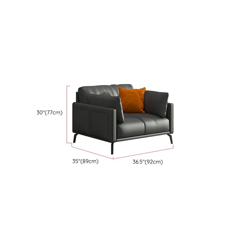 Contemporary Leather Sofa in Gray Loose Back for Living Room