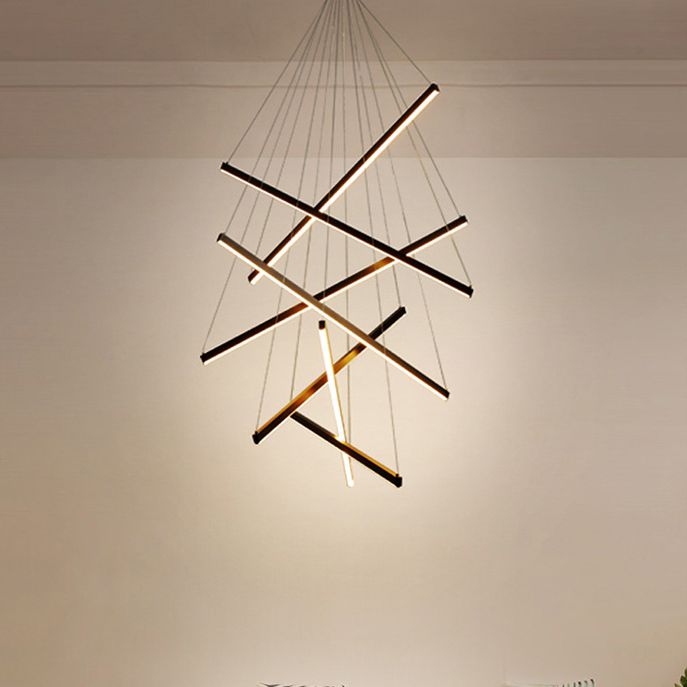 Linear Ceiling Pendant Light Minimalist Style Metal LED Black Chandelier Pendant Light