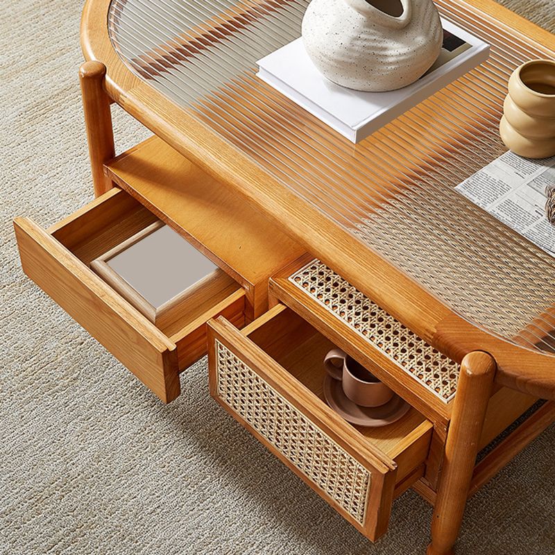 4 Legs Coffee Table with Shelf Modern Glass Top Cocktail Table