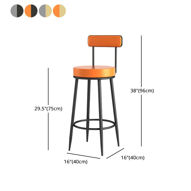 Scandinavian Upholstered Metal Counter Stools Low Back Bar Stools with Round Seat