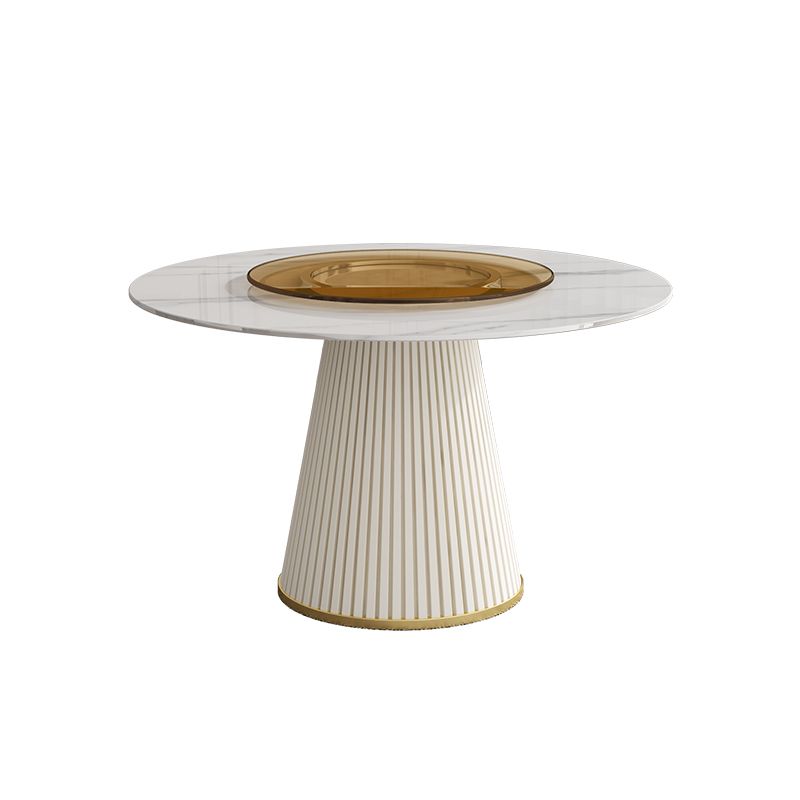 Modern Round Dinette Table Metal Base Pedestal Stone Top Dining Table in White