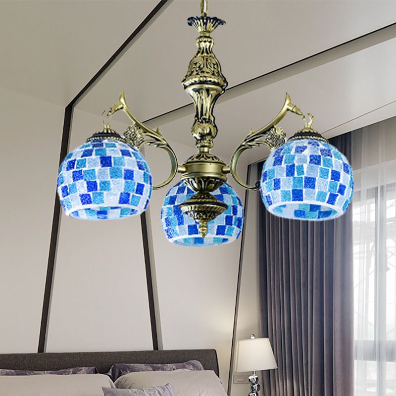 Gebrandschilderd glasbol Kroonluchter Hanglamp Mediterraan 5/9/11 Lichten Blue Hanging Lamp