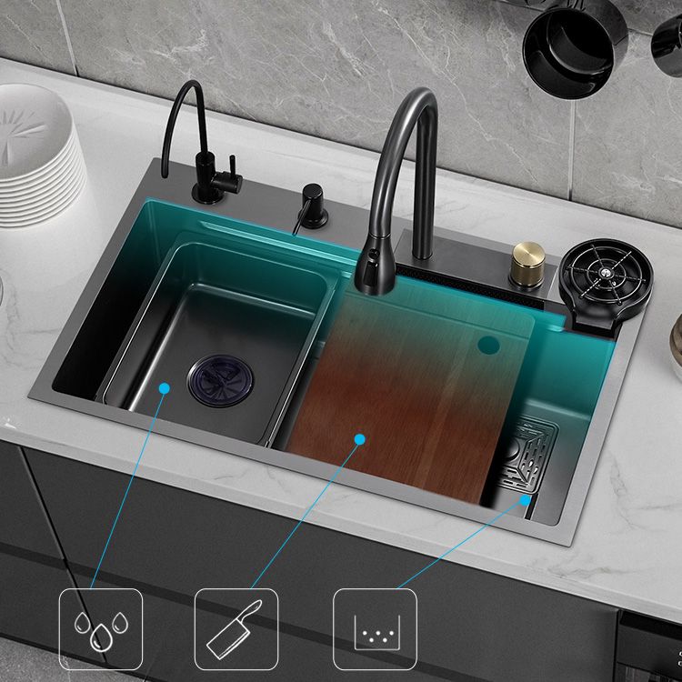 Black Kitchen Sink Single Bowl Cutting Board Top Mount Stainless Steel Kitchen Sink