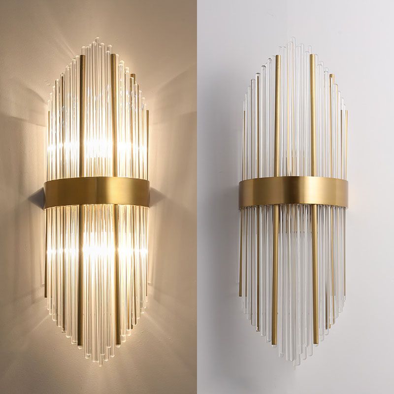 Curved Wave Wall Mounted Lamp Modern Style Fluted Crystal 2-Lights Sconce Lights in Black and Brass