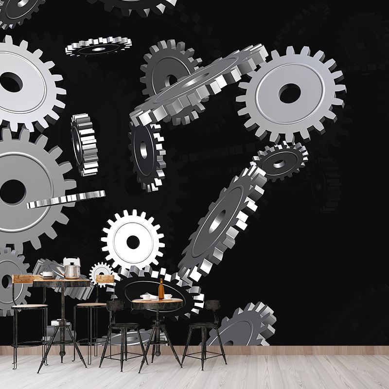 Customized Industrial Metal Gears Mural Eco-friendly Wallpaper for Bedroom