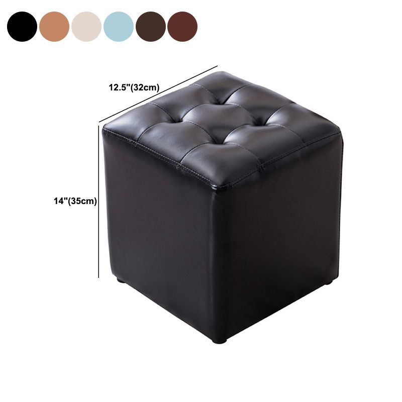 Modern Pouf Ottoman Genuine Leather Tufted Upholstered Solid Color Ottoman