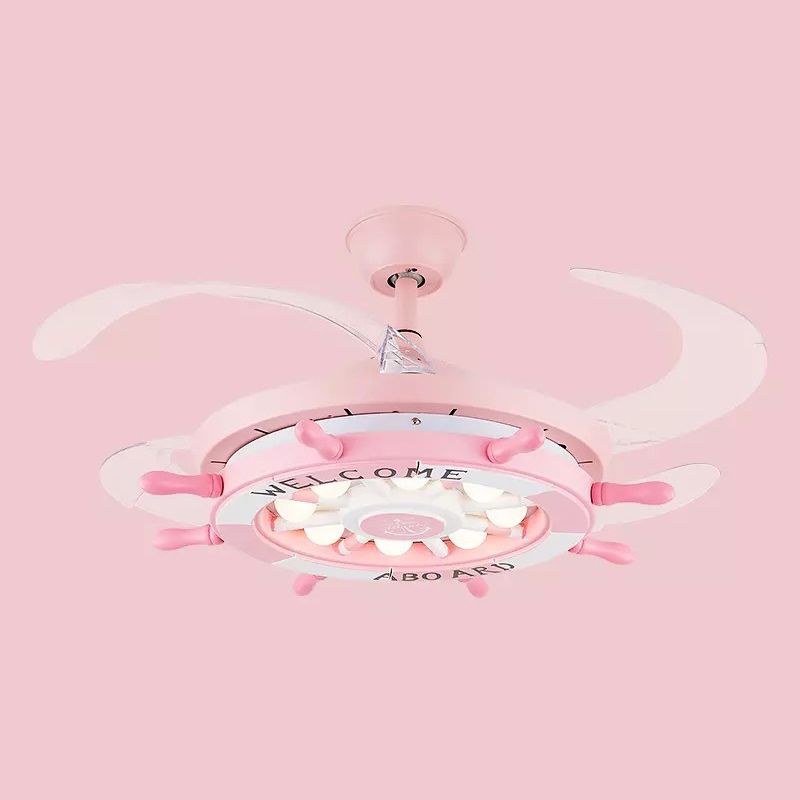42" Cartoon Rudder Ceiling Fan Lamp Metallic Child Room LED Semi Flush Light