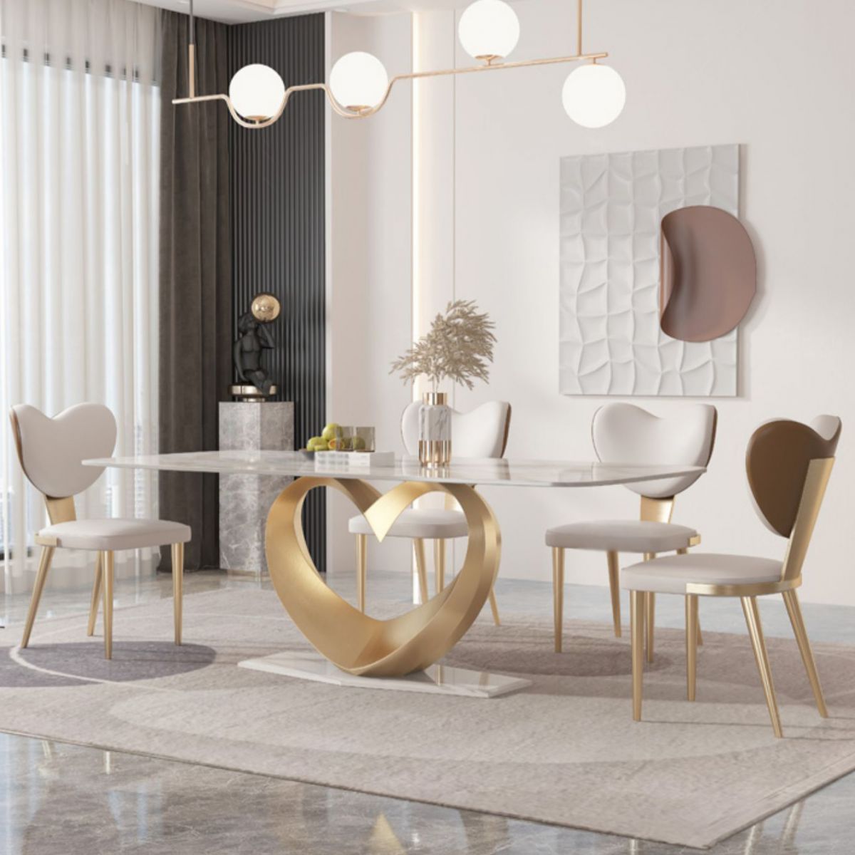 1/4/5/7/9 Pieces Dining Chairs Set  Sintered Stone Dining Table Set Rectangle Table