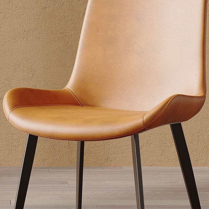 Industrial Upholstered Armless Chair Leather Parsons Back Side Chair with Metal Base