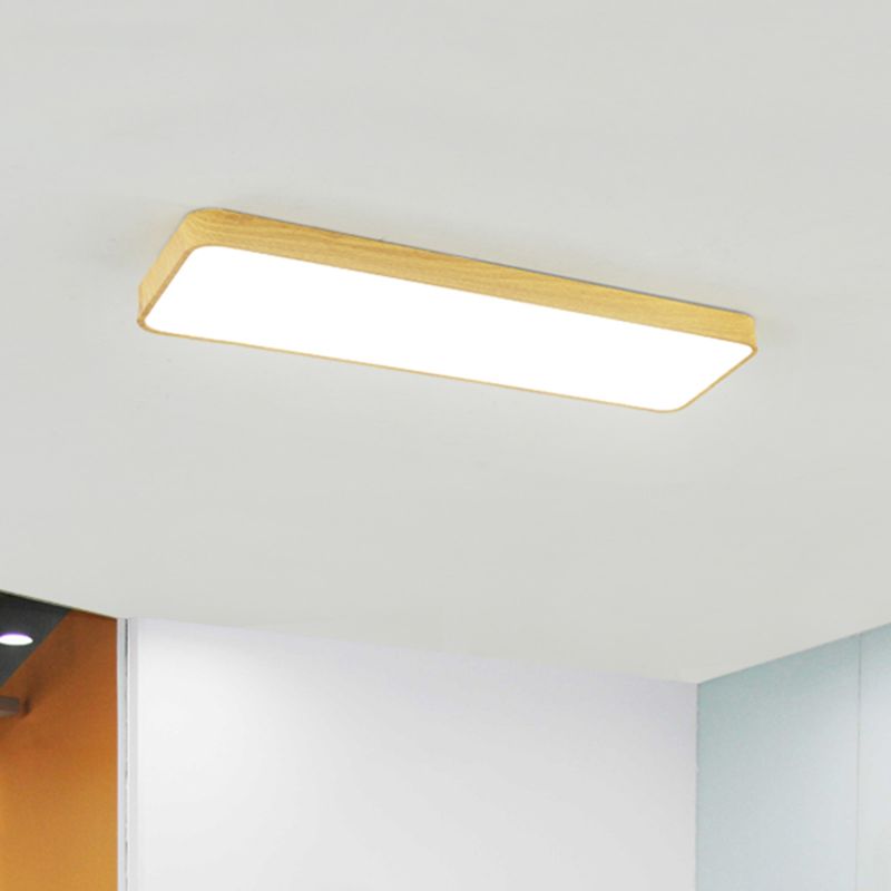 Light-Wood Grain Rectangle Flush Lamp Minimalistic LED Aluminum Flush Mount Ceiling Light
