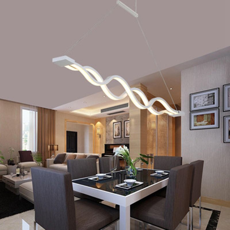Modern Concise LED Island Light Lacquered Iron Linear Pendant Light with Acrylic Shade