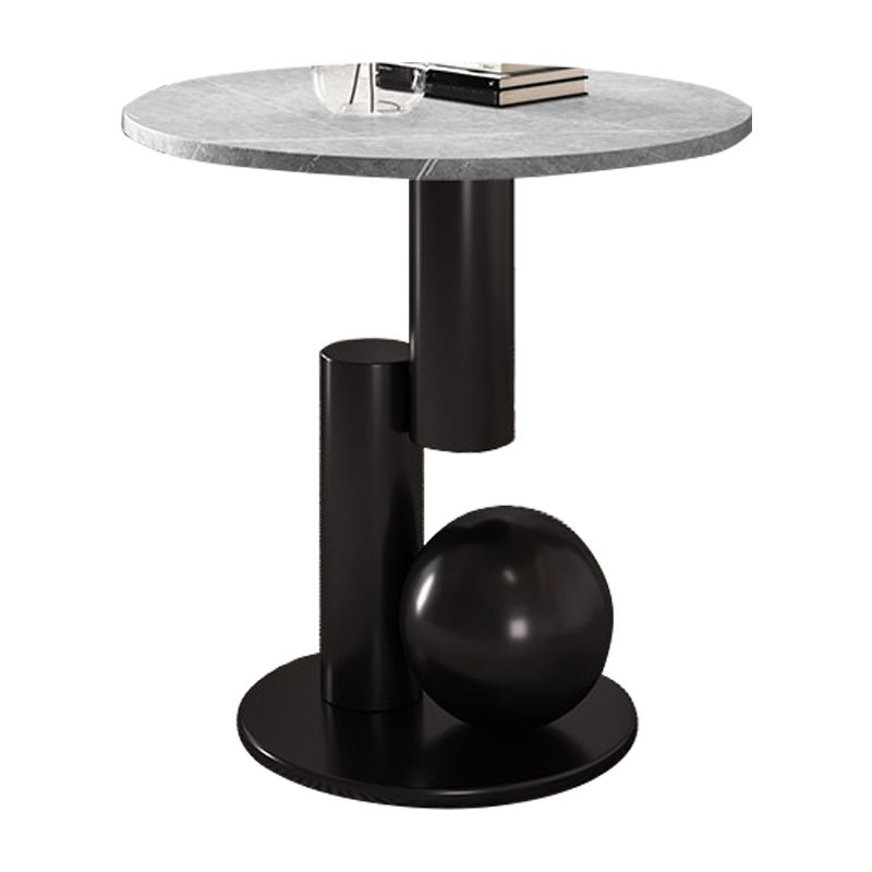 Contemporary Slate Round End Table Pedestal 21.7" Tall Sofa Side Table