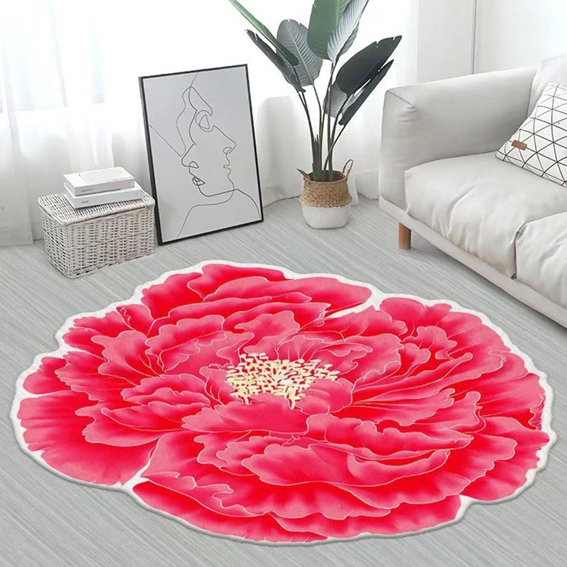 Yellow Flower Carpet Polyester Casual Carpet Washable Rug for Living Room