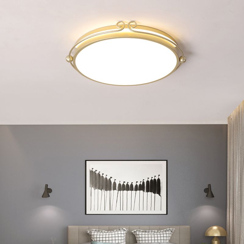 Cartoon Round LED Flush Light Fixture Acrylic Bedroom Ceiling Mounted Light in Gold