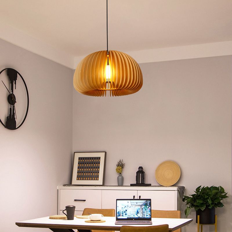 Aziatische stijl koepel gearceerd plafondverlichting hout 1 lamp restaurant hangende lamp armatuur