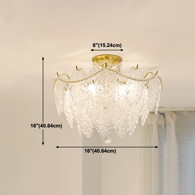 Lampada a soffitto a forma di piuma moderna gamma di ferro con paralume in vetro per lo studio