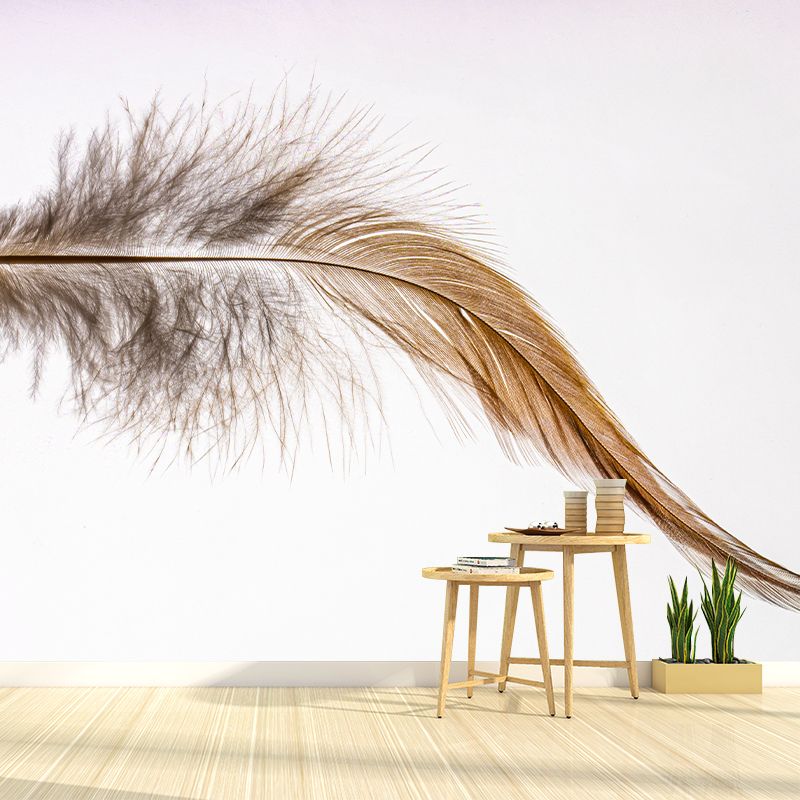 Minimalism Style Feather Wall Mural for Sitting Room Light Color, Personalized Size Available