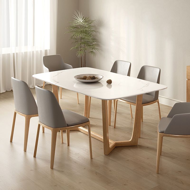 Solid Wood Base Dining Table Rectangle Dining Table with Trestle Base
