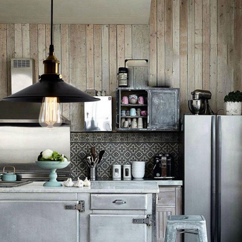 Tapered Cape Shade 1-Light Industrial Metal Pendant Light Hanging Ceiling Light in Black