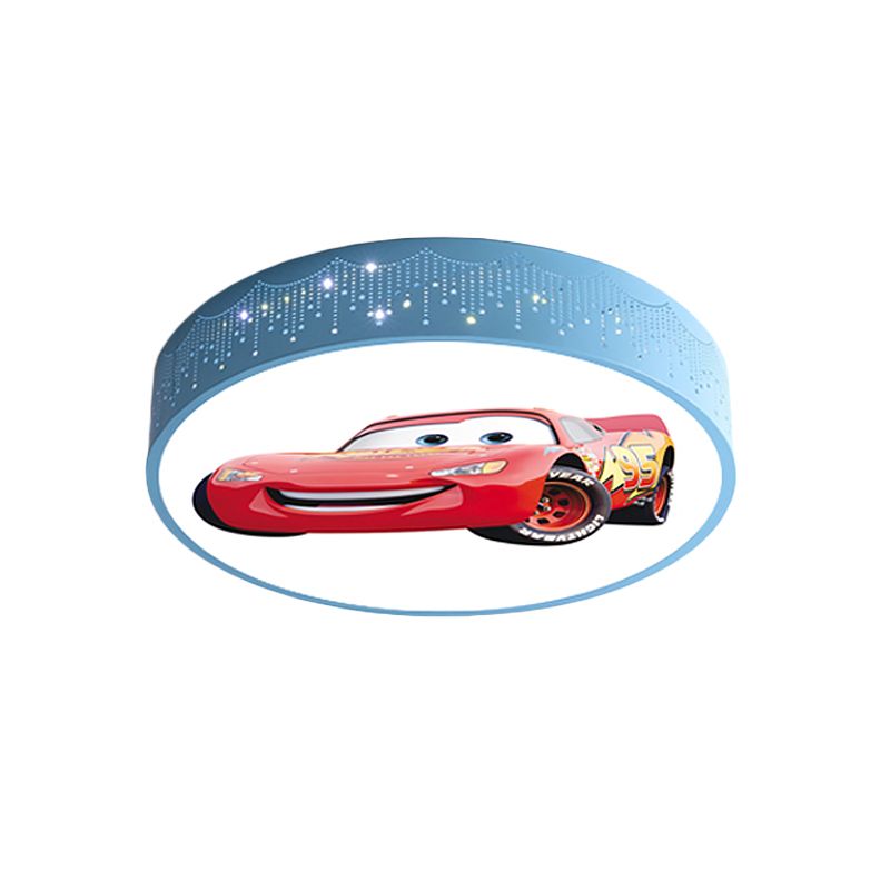 Plafonnier rond à motifs de voiture de dessin animé, éclairage encastré LED en fer pour chambre de garçon en bleu
