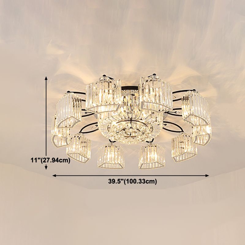 Contemporary Geometric Flush Light Fixture Crystal Flushmount Lighting in Black