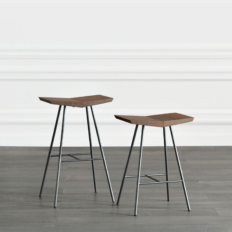 Contemporary Metal Bar Stool Footrest Counter Stool in Brown