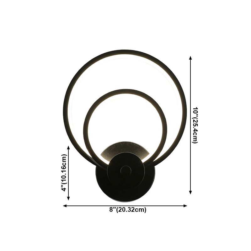 LED Bedroom Sconce Light Fixture Minimalist Black Wall Lighting with Circle Metal Shade