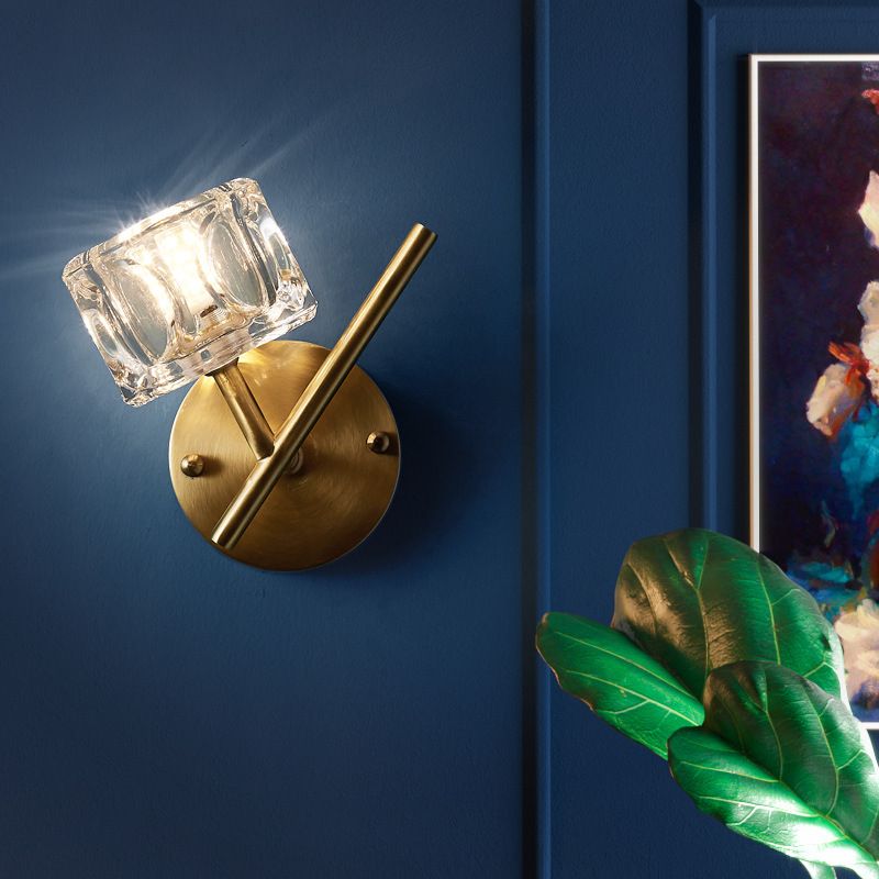 Half Cylinder Wall Sconce Modern Style Multi-Lights Crystal Wall Light Fixture in Brass