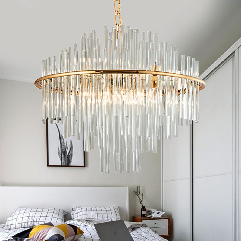Crystal 4 lagen kroonluchter hanglamp 19,5 "/23.5" /31,5 "breed traditionele 8/12/16 Lichten Gold plafondlamp