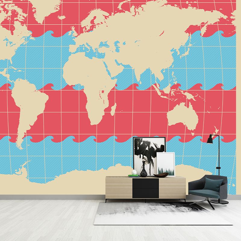 Illustration World Map Wall Mural Wallpaper Eco-friendly Wall Mural in Soft Color